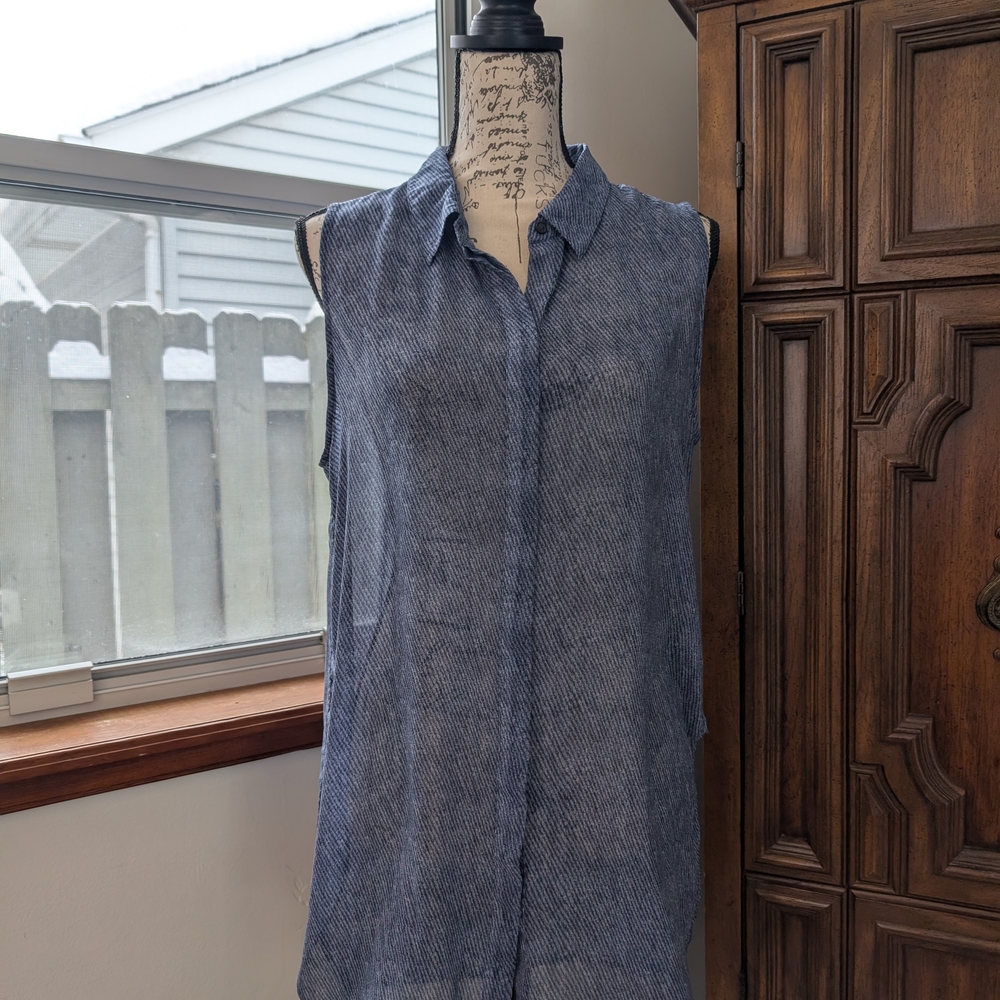 White House Black Market Sheer Collared Button-Up Tunic Blouse